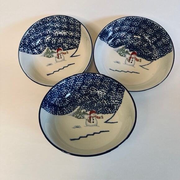 Thomson Snowman, Soup/Cereal Bowl set of 3, Blue Speckles, Snowman/Center - Picture 4 of 11